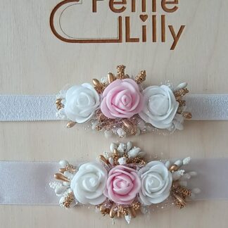 Opaska i pasek biel/złoto/róż