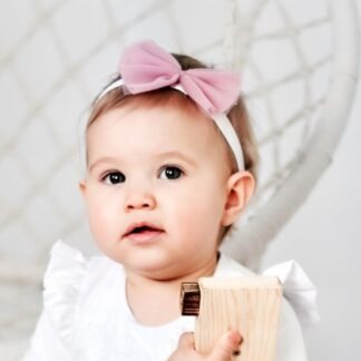 Opaska z tiulowa kokardką wrzosowy róż