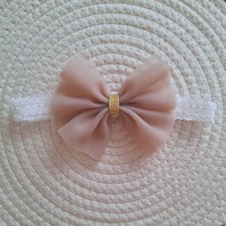 Opaska z tiulową kokardką cappucino