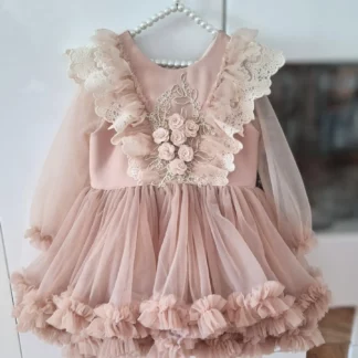 Sukienka tiulowa beżowa z aplikacją kwiatową  Vivi