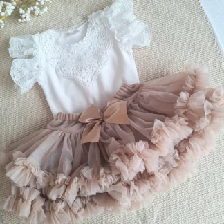 Komplet dla dziewczynki z krótkim rękawkiem  cappucino