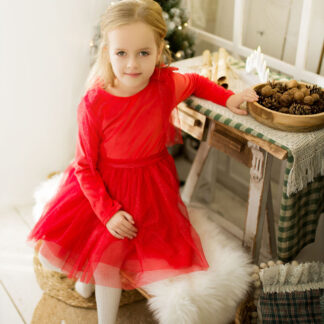 Sukienka świąteczna tiulowa z drobinkami i kokardami