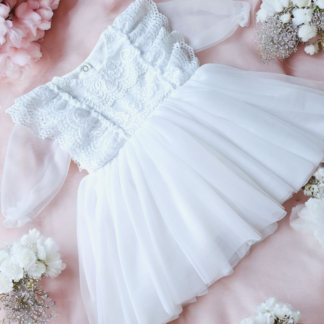 Biała sukienka do chrztu ARLETA z koronką i tiulem