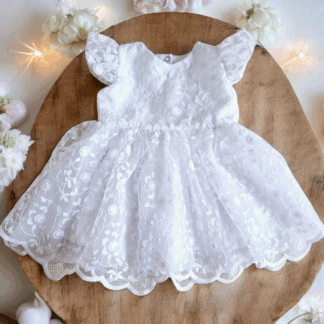 Biała sukienka do chrztu BIANCA w zestawie z paskiem i opaską