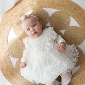 Sukienka na chrzest dla dziewczynki ecru Perla