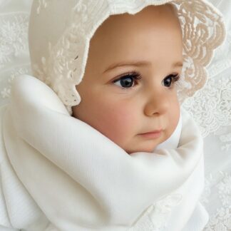 Zimowy komplet do chrztu dla dziewczynki ecru