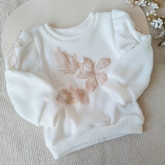 Sweterek na święta dla dziewczynki ecru z aplikacją