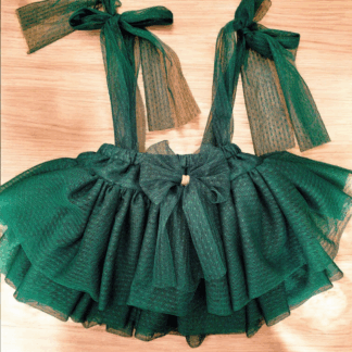 szmaragdowa, tiulowa spódniczka z szelkami na Święta