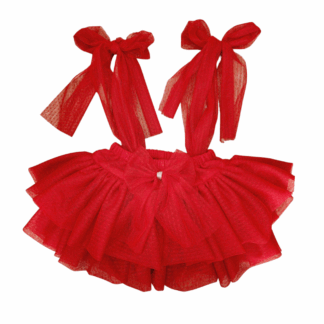 czerwona, tiulowa spódniczka z szelkami na Święta